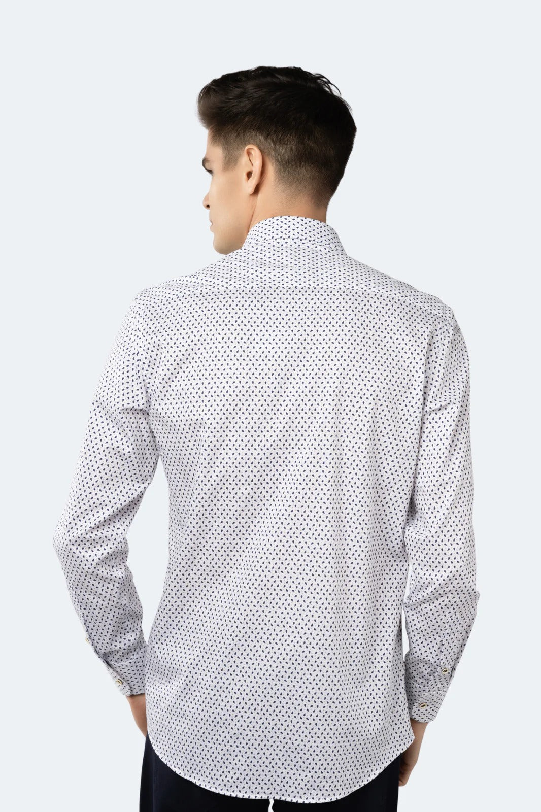 Wholesale,Luchiano Visconti, Luchiano Visconti White with Tiny Navy Petals and Gold Dots Jacquard Shirt, White, Small-42-TagSMedium-44-TagMLarge-46-TagLExtra Large-48-TagXLExtra Extra Large-50-TagXXL