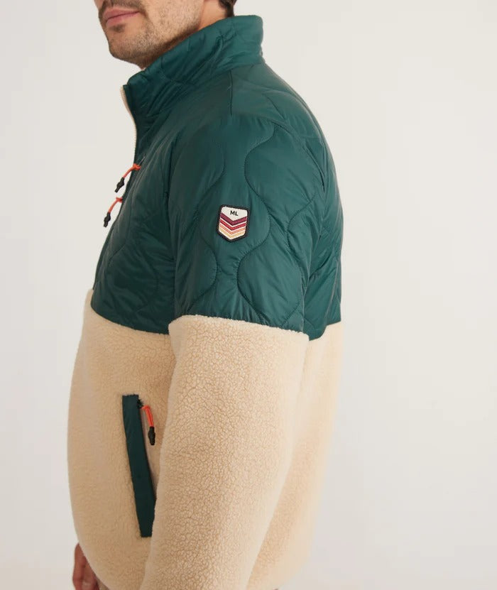 Marine Layer Green/Tan Quilted Long Sleeve Archive Bariloche Sherpa Jacket