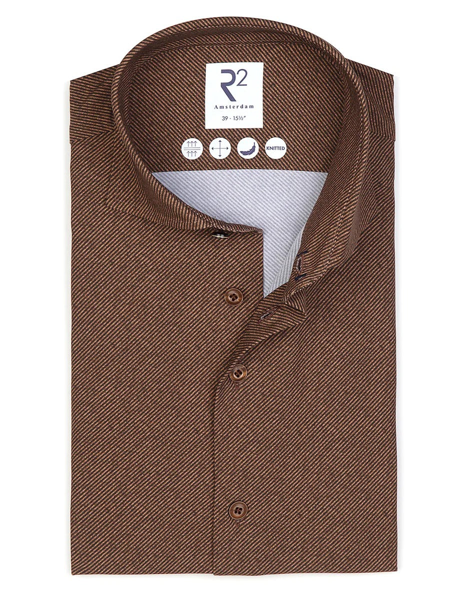 Brand Partner,R2 Amsterdam, R2 Amsterdam Brown 4-Way Stretch Long Sleeve Button Up Shirt, Brown, Medium-42-Tag40