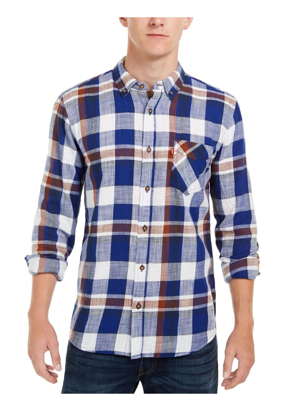 Bobbi + Bricka, Levi's Blue Plaid Button Up Shirt, Blue, Medium-42-TagM