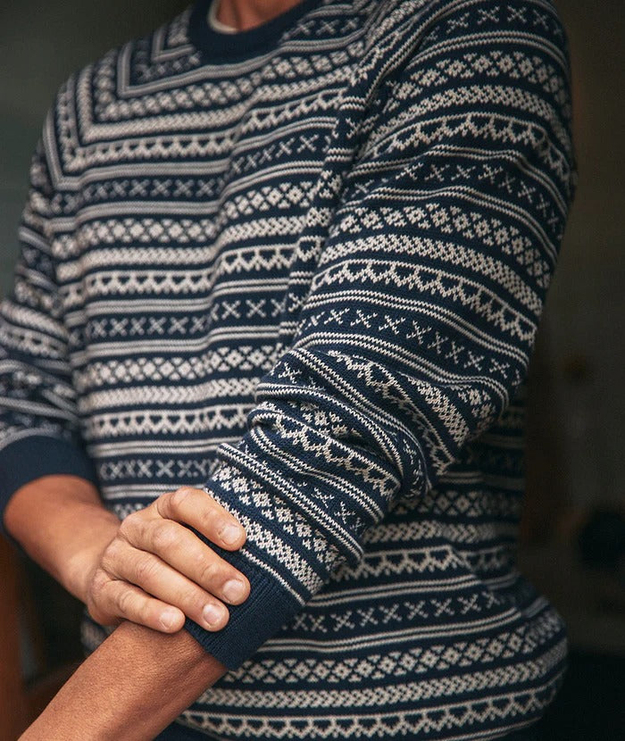 Wholesale,Marine Layer, Marine Layer Navy/Cream Re-spun Pattern Sweater, Black, Medium-43-TagM