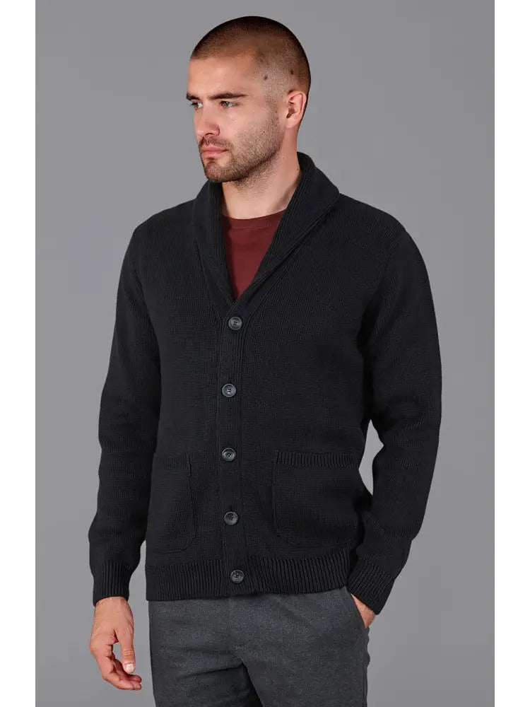 Faire,Paul James, Paul James Navy Mens Midweight Cotton Shawl Collar Cardigan, Blue, Small-41-TagS
