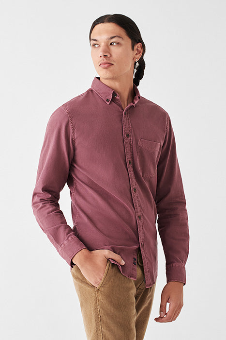 Otrium,Faherty, Faherty Burgundy Washed Stretch Button Up Shirt, Red, Large-46-TagL