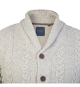 Guide London Cream Shawl Collar Cable Knit Long Sleeve Button Up Cardigan