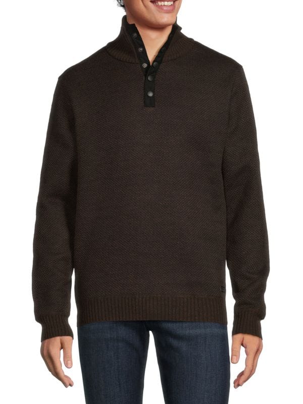 Buffalo David Bitton Brown Quarter Button Up Sweater