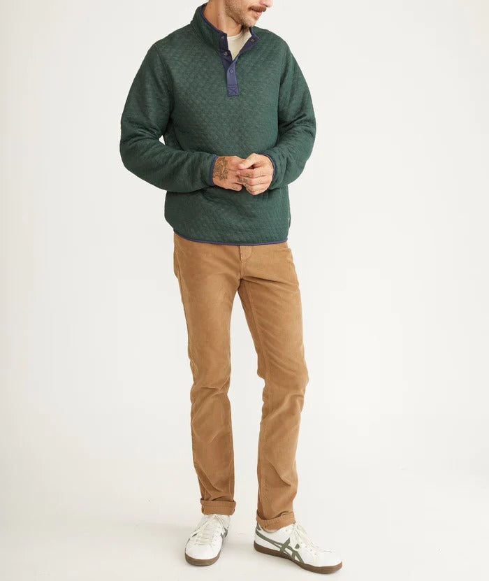 Marine Layer Green/Oatmeal Quilted Long Sleeve Corbet Reversible Pullover