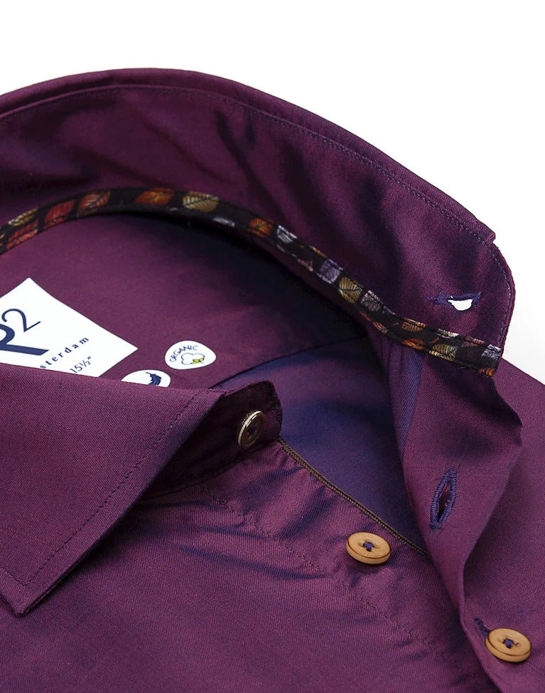 Brand Partner,R2 Amsterdam, R2 Amsterdam Purple Long Sleeve Button Up Tencel Shirt, Purple, Small-41-Tag39