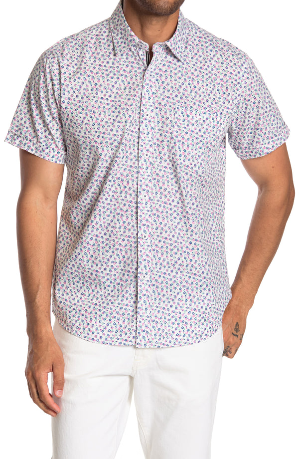 Thread and Cloth White Floral Short Sleeve Button Up Shirt