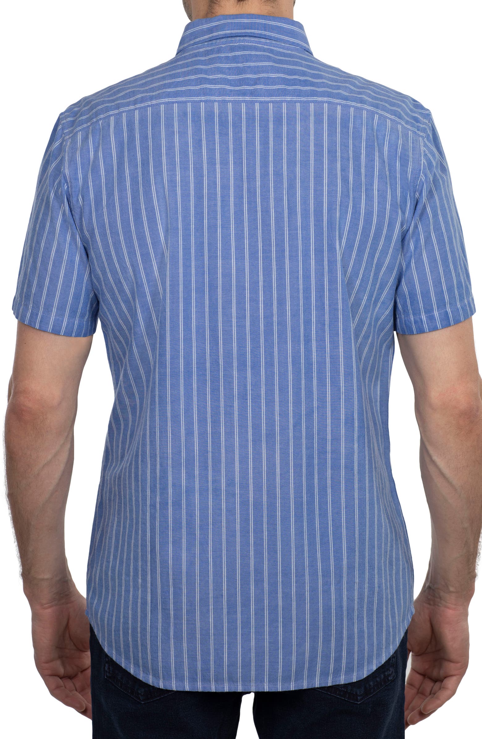 Nordstorm Rack,Slate & Stone, Slate & Stone Blue Stripe Short Sleeve Button Up Shirt, Blue, Small-40-TagS