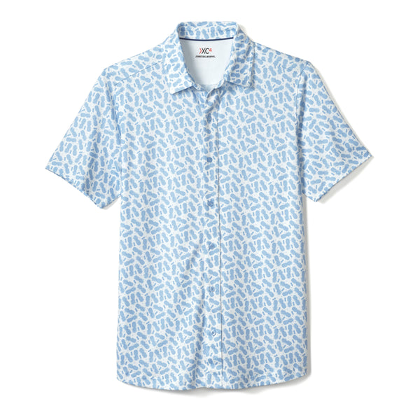 Johnston & Murphy White & Light Blue Pineapple Print XC4 Short Sleeve Button Up Shirt