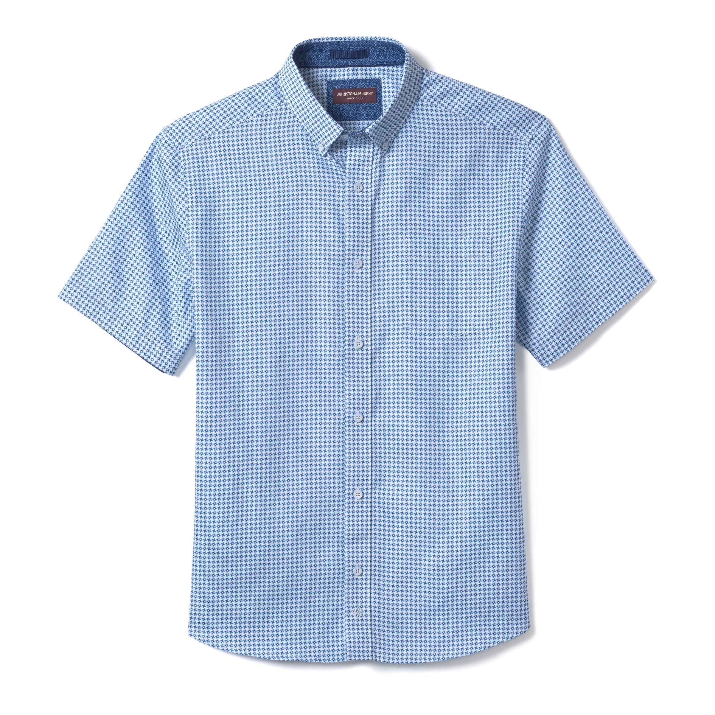 Wholesale,Johnston & Murphy, Johnston & Murphy Sky Blue Geo Print Short Sleeve Button Up Shirt, Blue, Extra Extra Large-53-TagXXLExtra Large-50-TagXLLarge-47-TagLMedium-44-TagMSmall-41-TagS