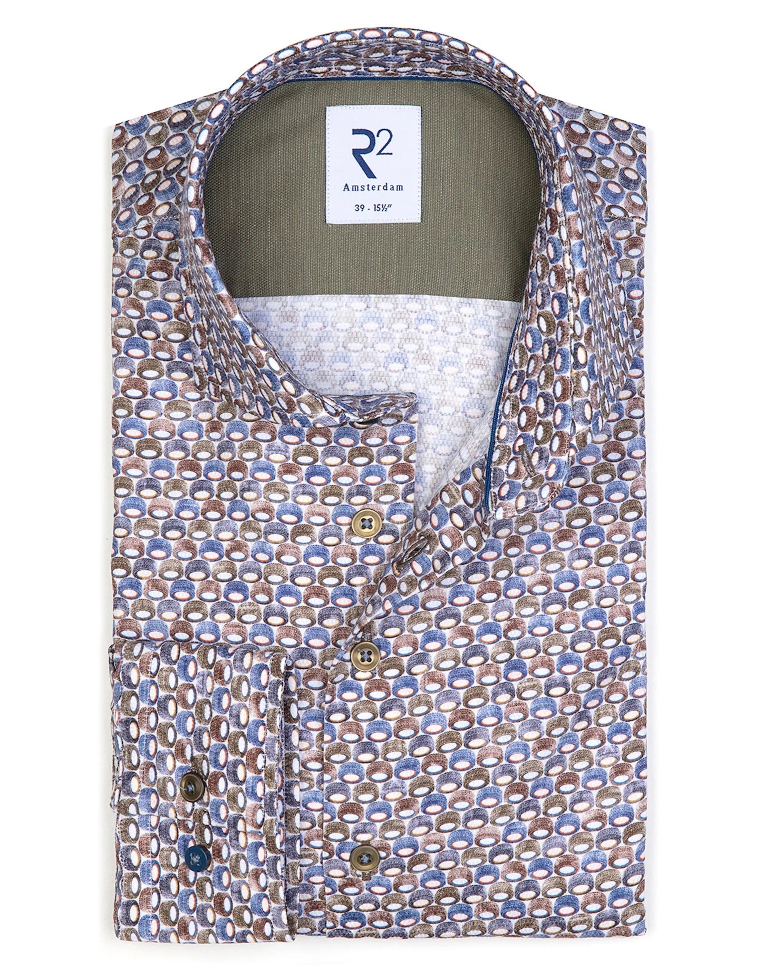 Brand Partner,R2 Amsterdam, R2 Amsterdam Multicolor Tire Print Long Sleeve Button Up Shirt, Blue, Medium-45-Tag42