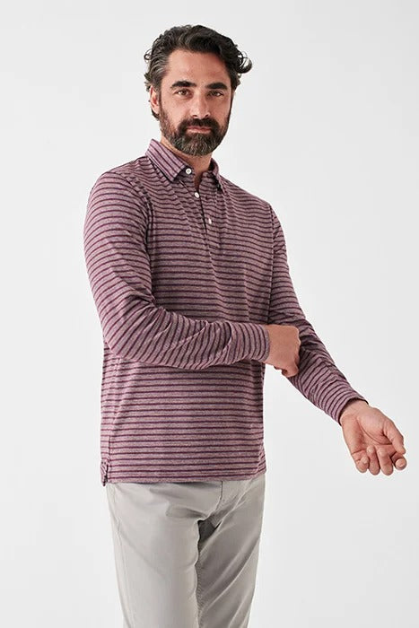 Otrium,Faherty, Faherty Burgundy Stripe Long Sleeve Movement Polo, Red, Medium-42-TagM