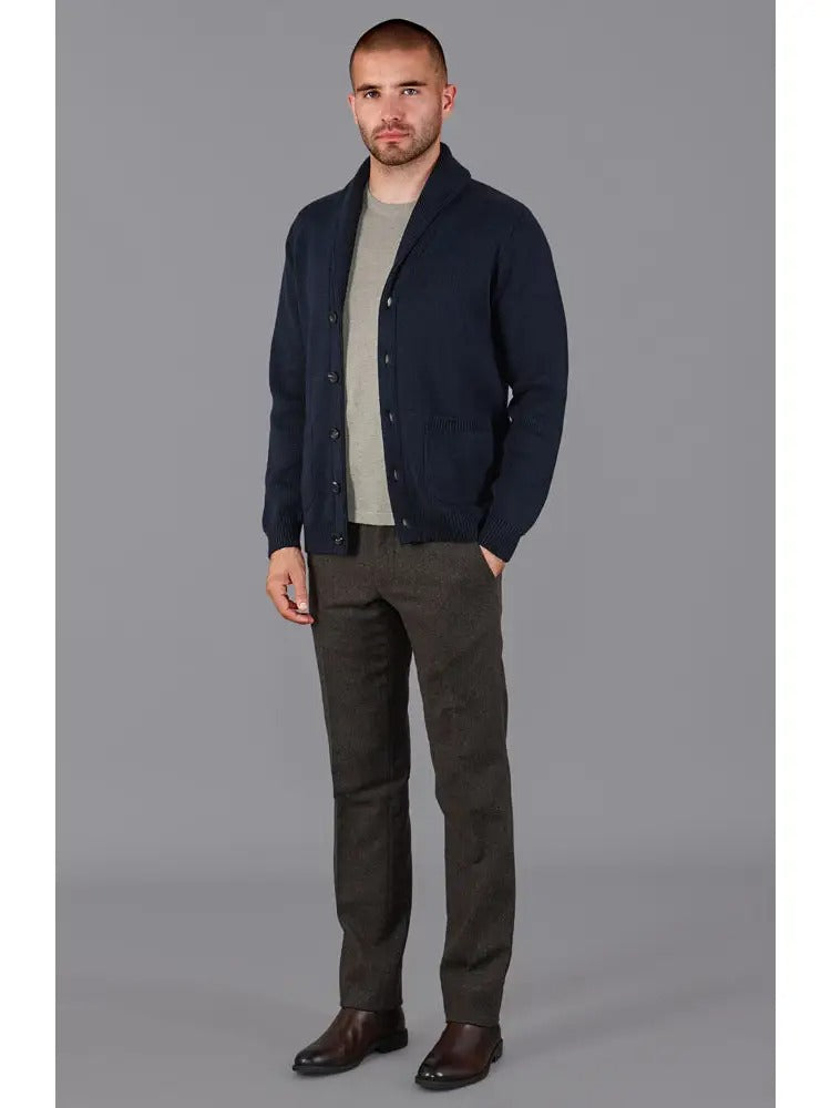 Faire,Paul James, Paul James Navy Mens Midweight Cotton Shawl Collar Cardigan, Blue, Small-41-TagS