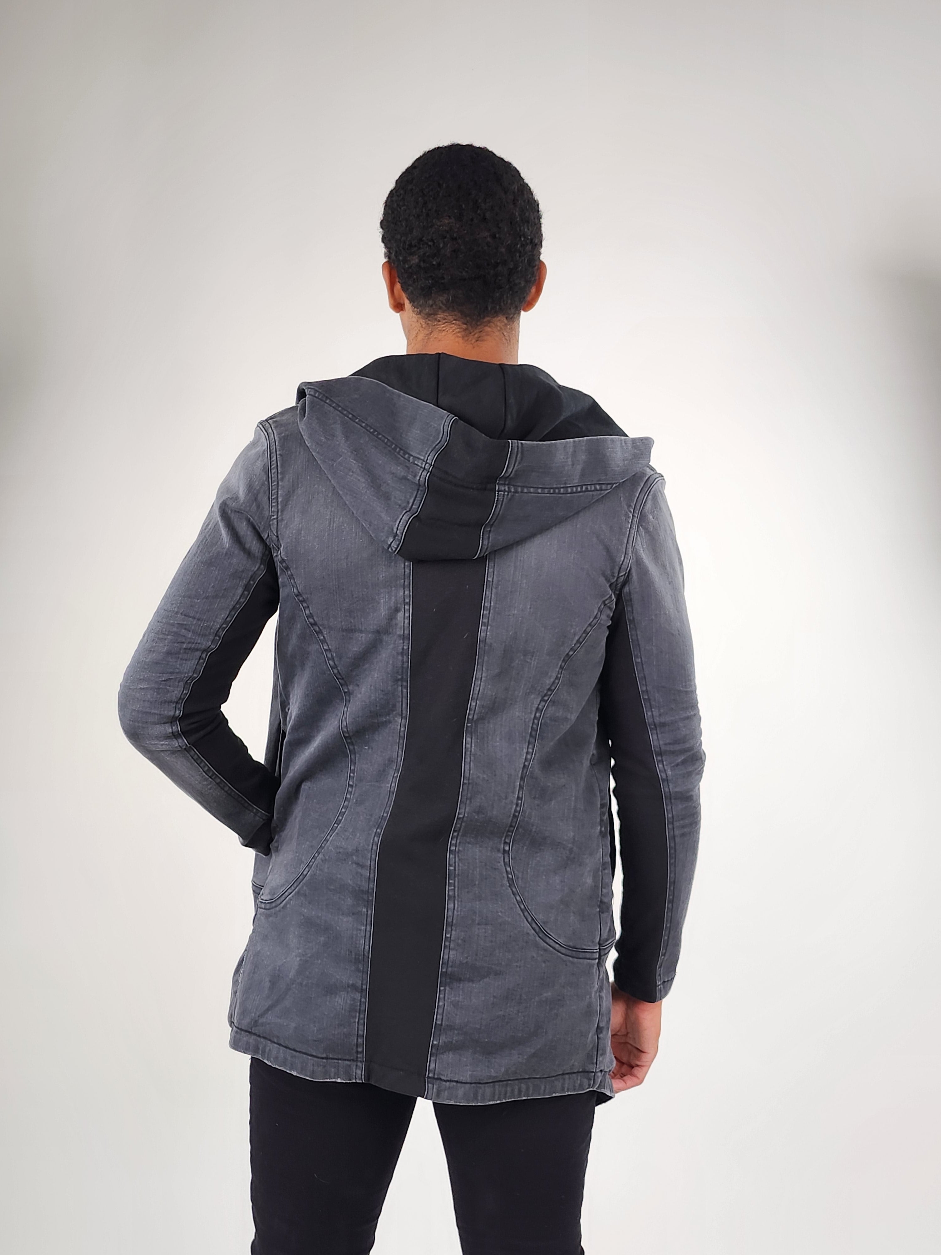 Wholesale,Reesedeluca, Reese De Luca Grey Wash Long Sleeve Hood Jacket with Black Contrast, Black, Small-41-TagM