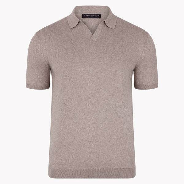 Paul James Tan Buttonless Short Sleeve Knit Polo