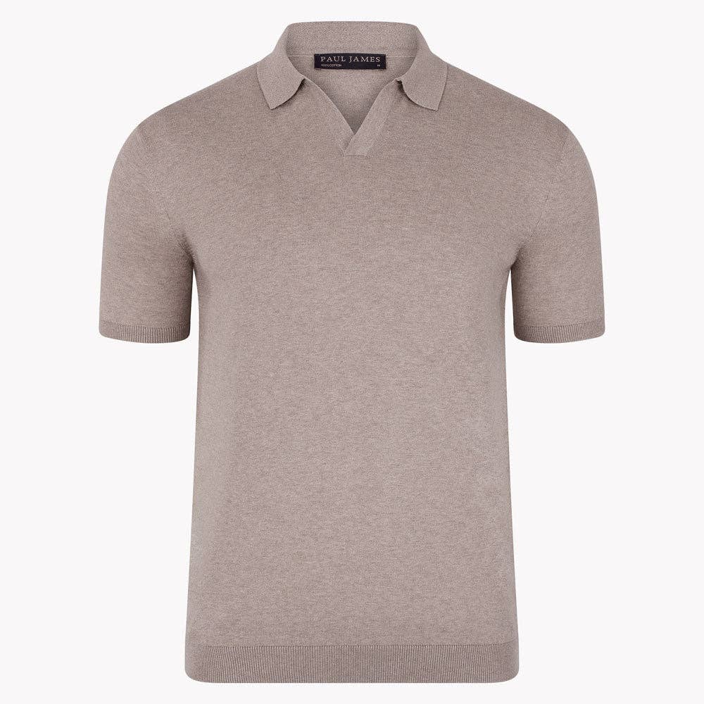 Faire,Paul James, Paul James Tan Buttonless Short Sleeve Knit Polo, Tan, Large-41-TagL