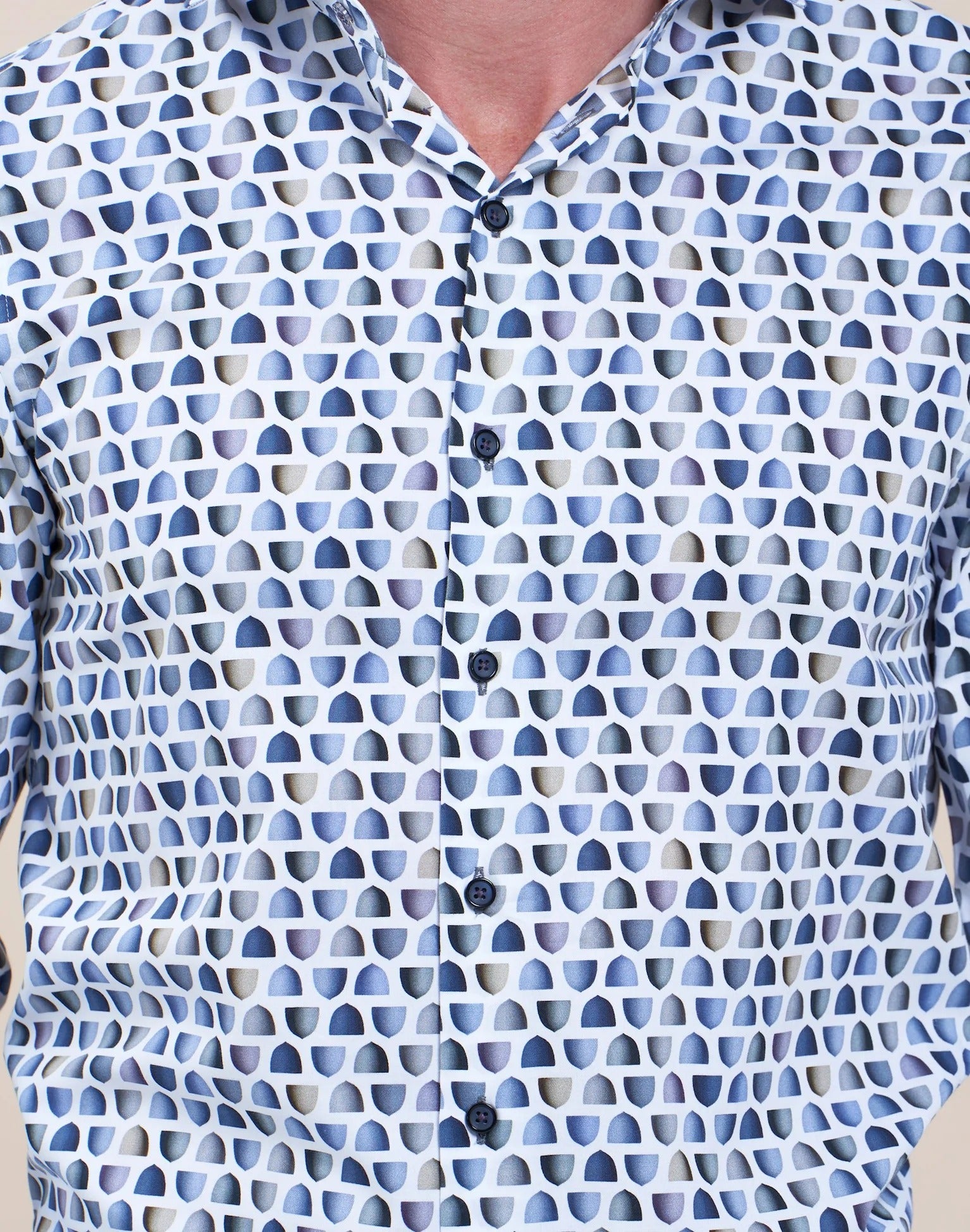 Brand Partner,R2 Amsterdam, R2 Amsterdam Blue/White Lamp Print Long Sleeve Button Up Shirt, Blue, Large-47-Tag43