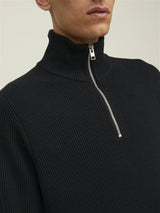 Jack & Jones Black Rib Knit Half Zip Sweater