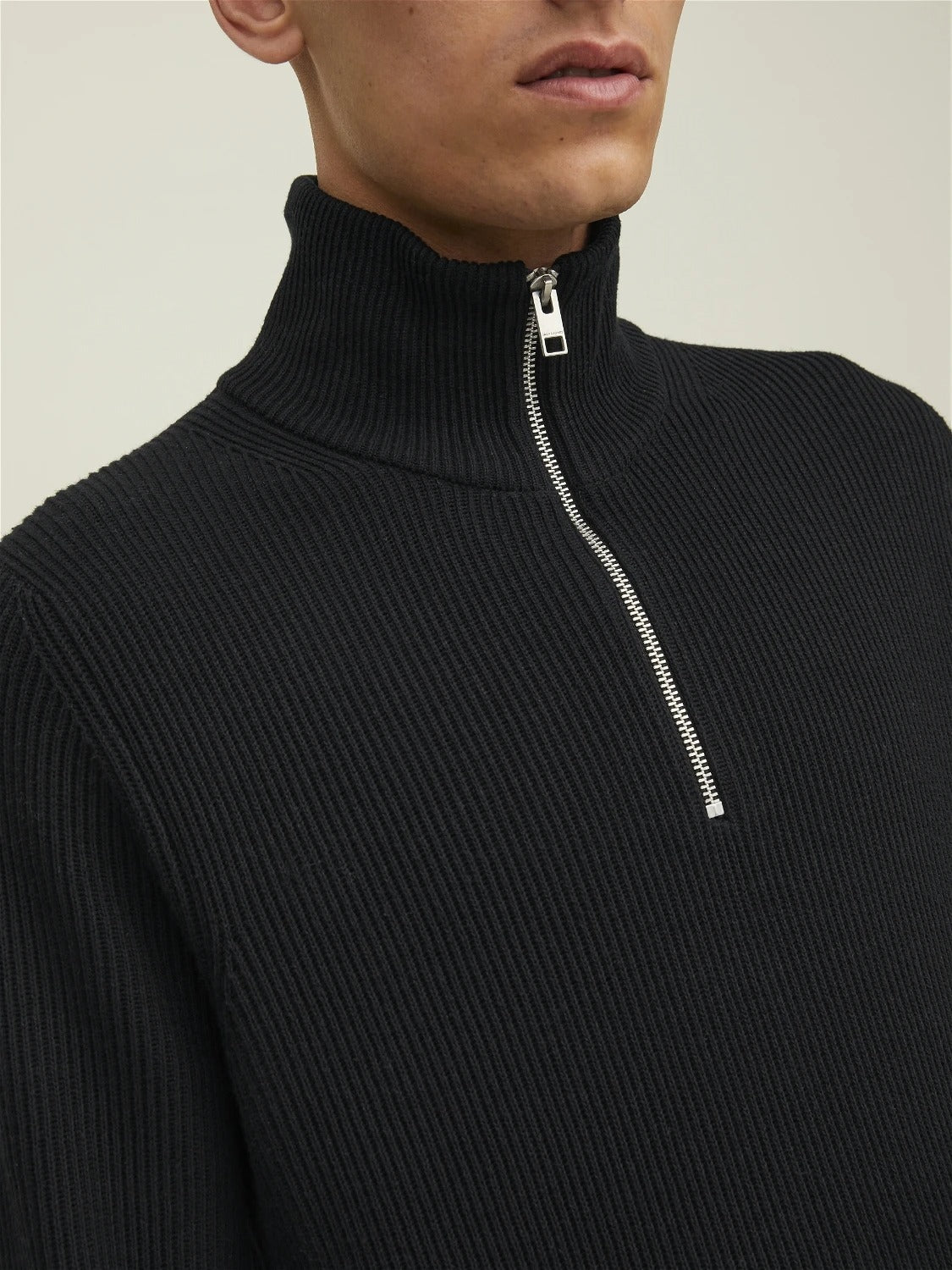 Wholesale,Jack & Jones, Jack & Jones Black Rib Knit Half Zip Sweater, Black, Large-46-TagXL