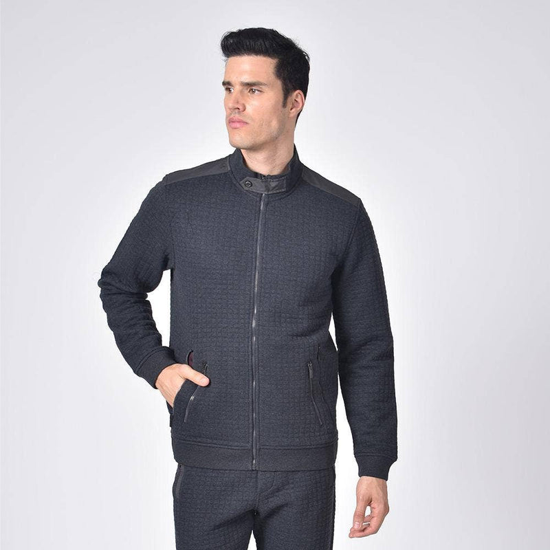 Eight X Charcoal Grey Quilted Mockneck Jacket