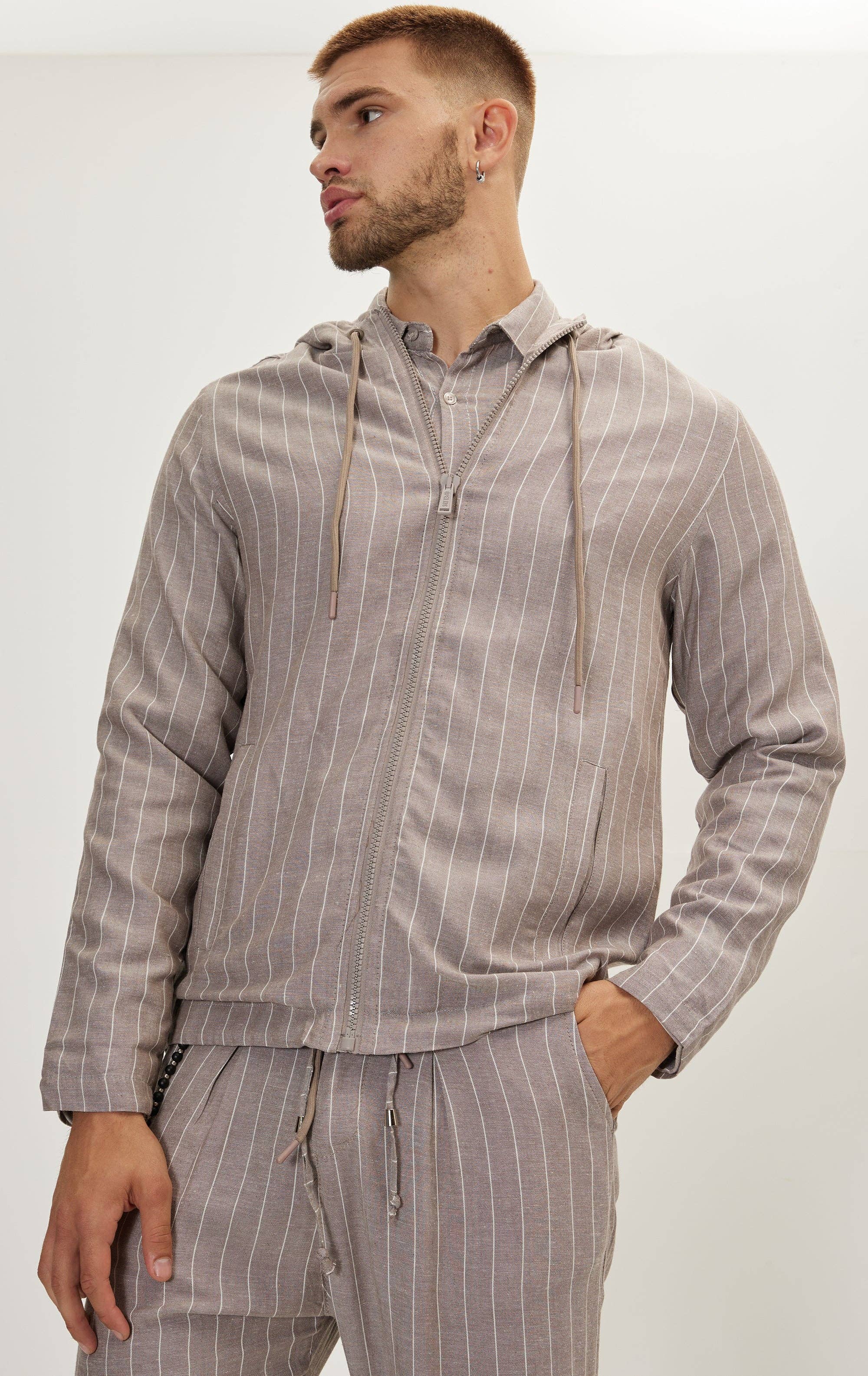 Faire,Ron Tomson, Ron Tomson Brown Stripe Linen Button Up Shirt, Brown, Small-40-TagM