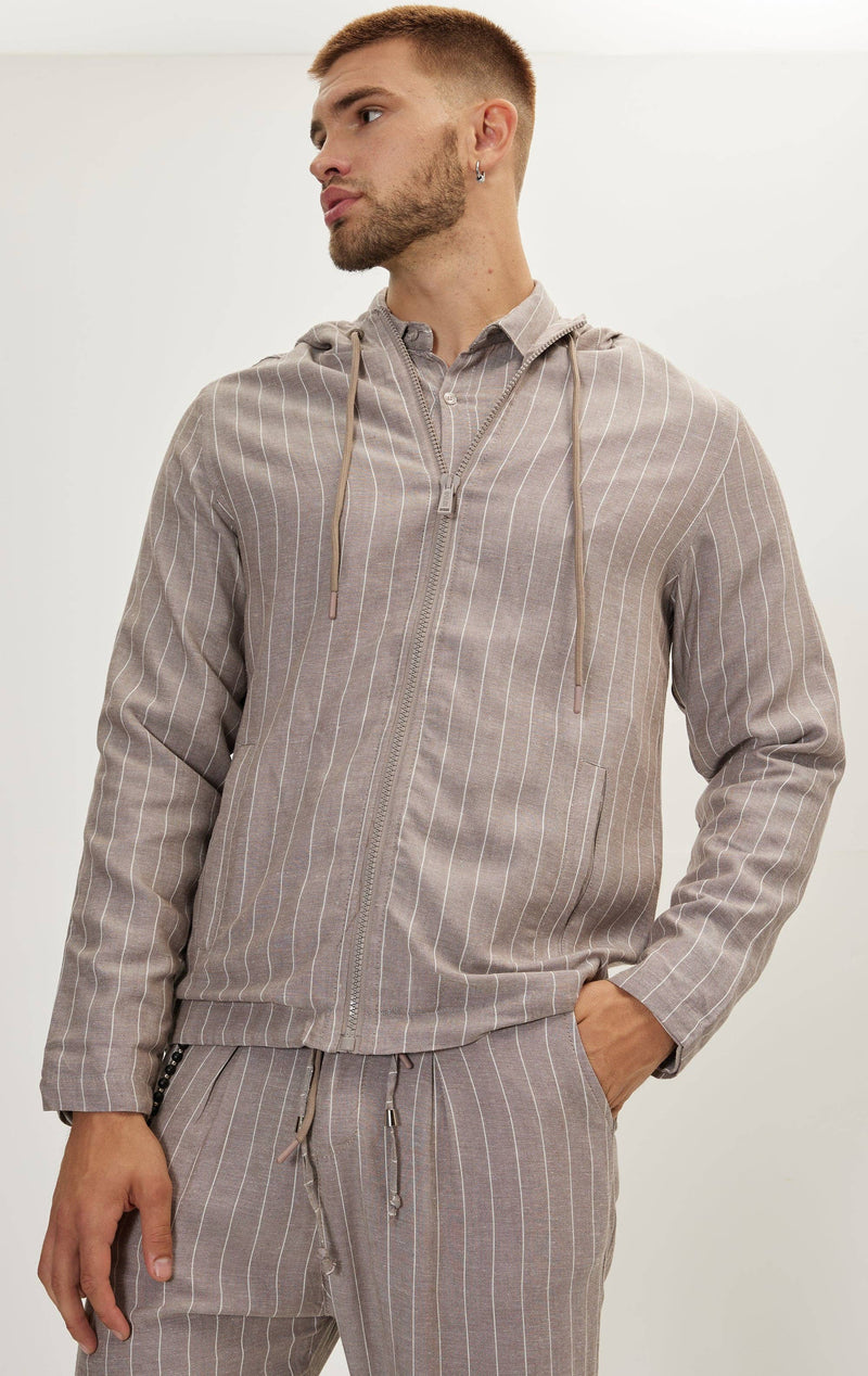Ron Tomson Brown Stripe Linen Button Up Shirt