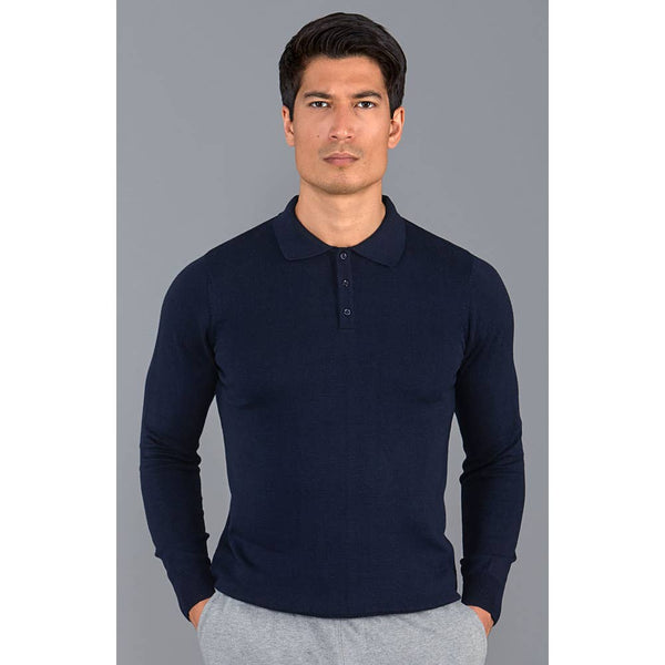 Paul James Navy Knit Button Up Longsleeve Polo