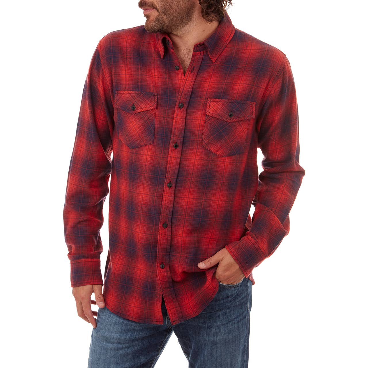 Faire,PX, PX Red Buffalo Check Print Flannel Button Up Shirt, Red, Medium-43-TagL