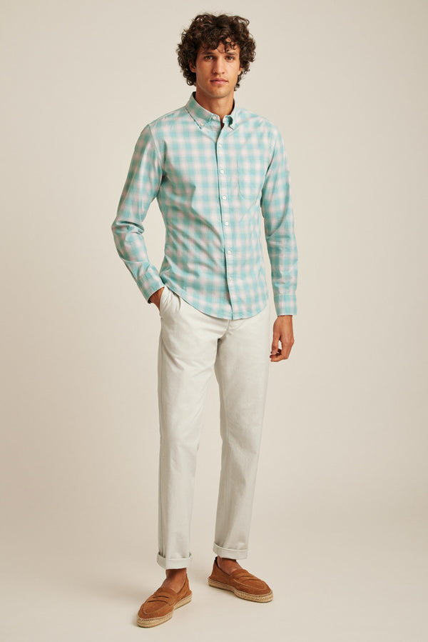 Bonobos Pastel Green Plaid Stretch Long Sleeve Shirt