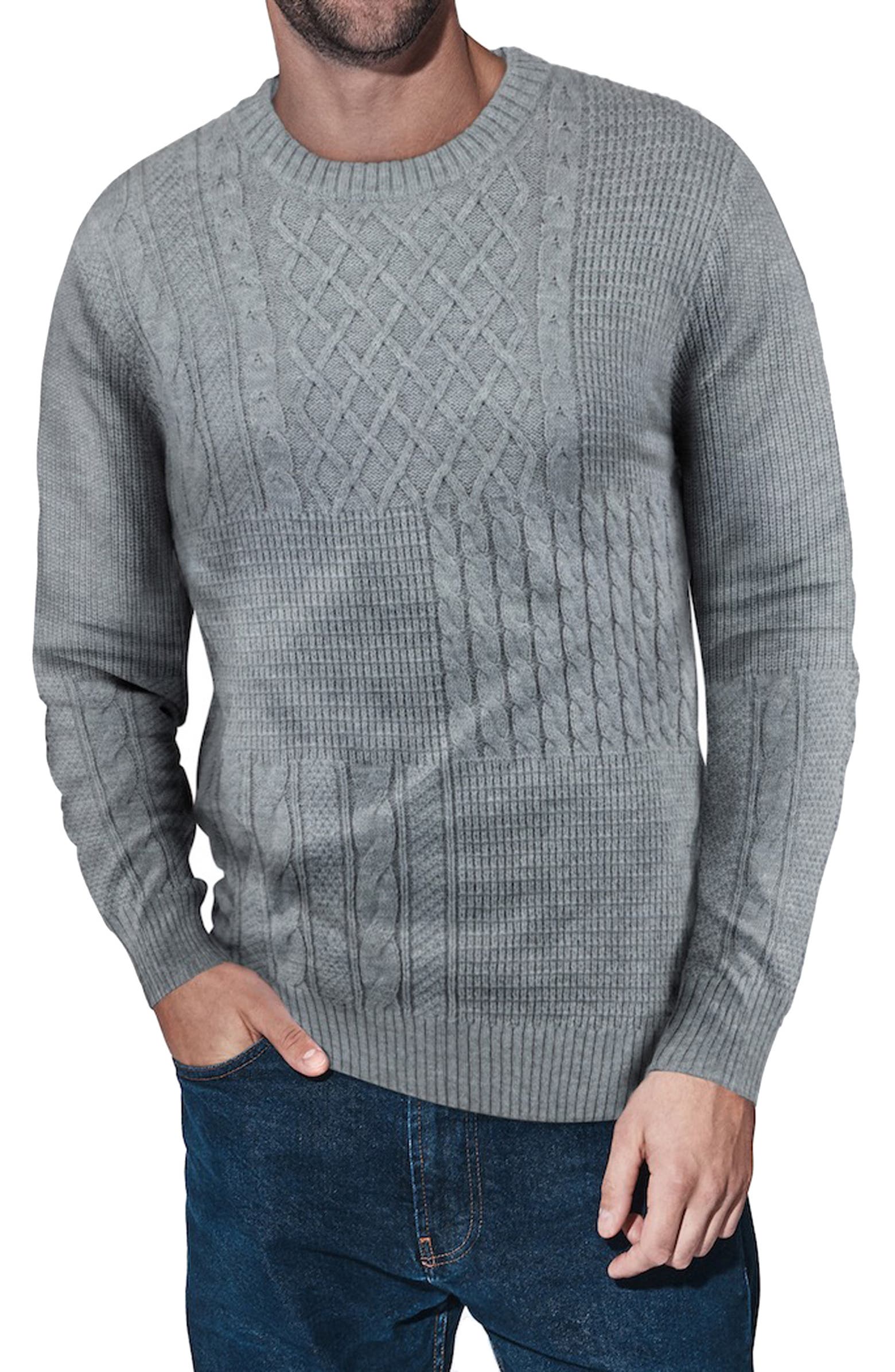Nordstrom Rack, XRAY Light Grey Mixed Stitch Crew Neck Sweater, Grey, Medium-45-TagM