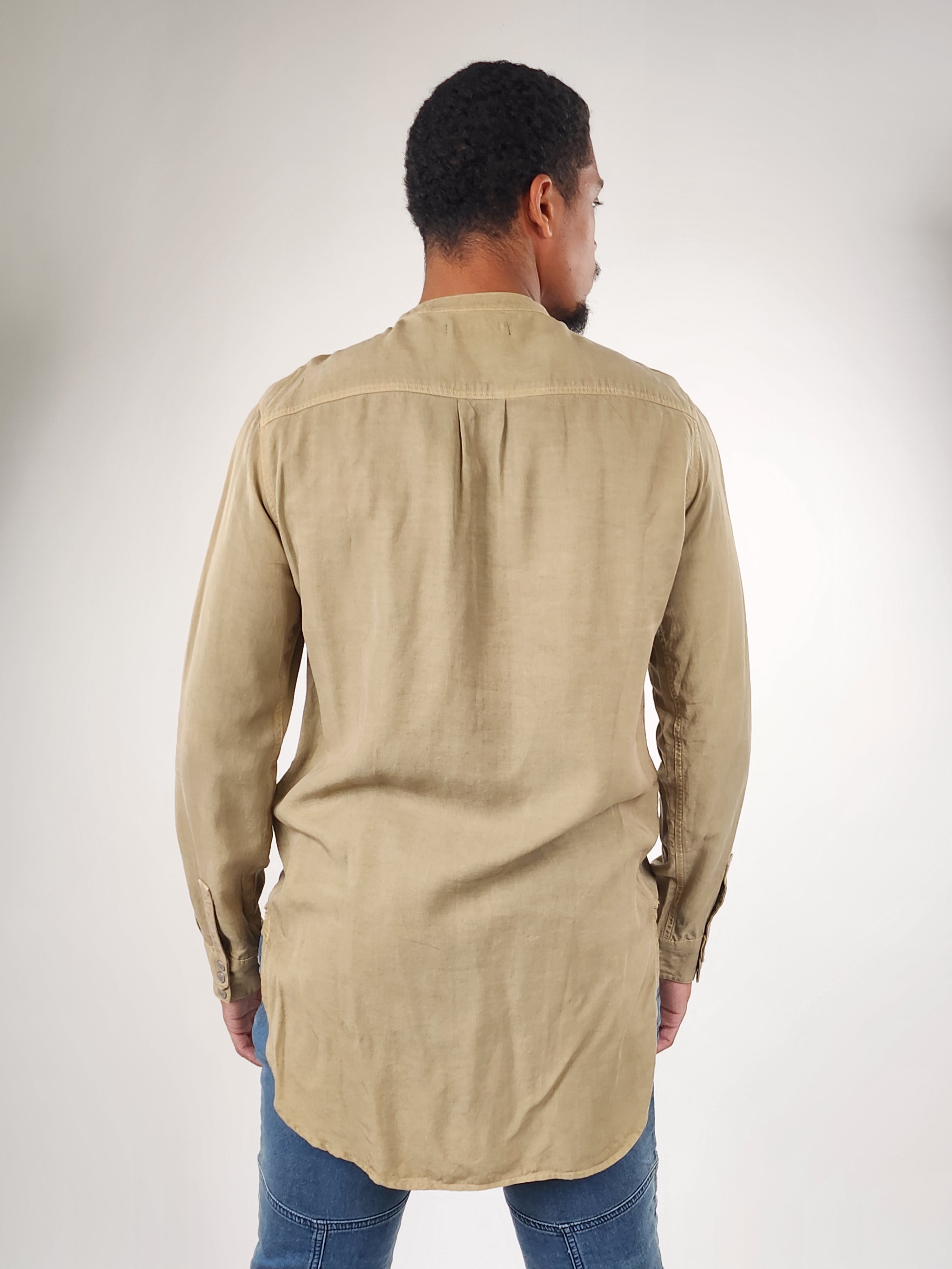 Wholesale,Reesedeluca, Reese De Luca Beige Green Long Sleeve Snap Button Shirt, Tan, Medium-42-TagM