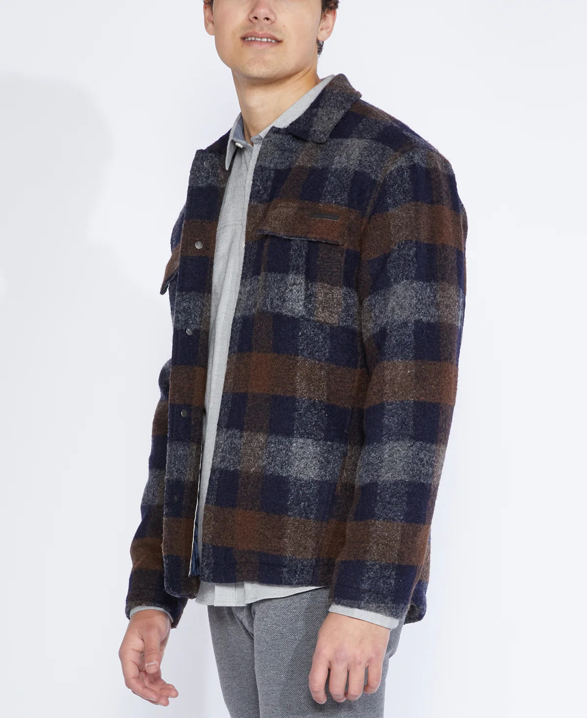 Wholesale,Civil Society, Civil Society Navy/Brown Plaid Levi Shacket, Blue, Small-42-TagSMedium-45-TagMLarge-47-TagLExtra Large-49-TagXLExtra Extra Large-51-TagXXL