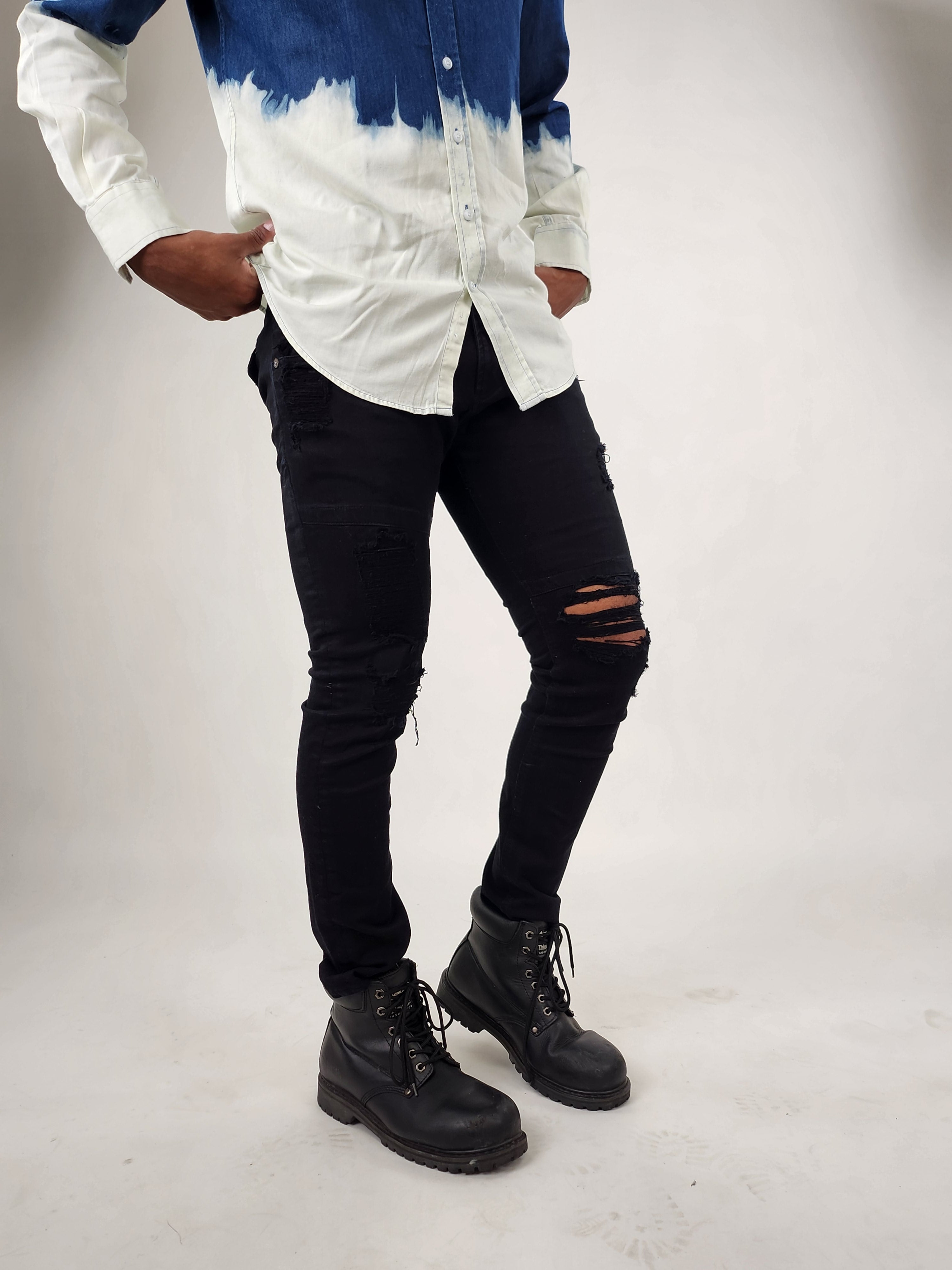 Wholesale,Reesedeluca, Reese De Luca Black Ripped Jeans with Flap Back Pockets, Black, 32W-30L-TagM