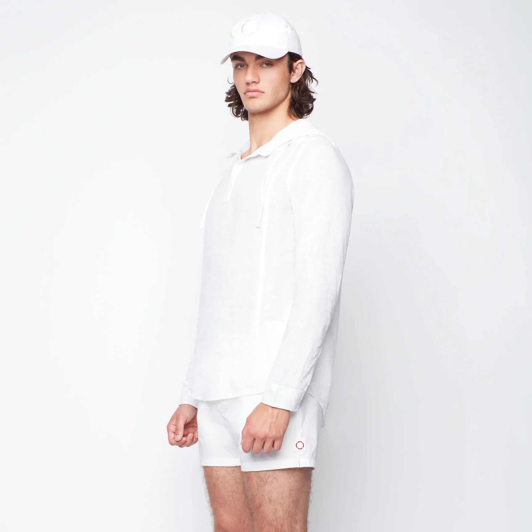 Wholesale,Public Beach, Public Beach White Linen Blend Long Sleeve Shirt with Hood, White, Large-46-TagL