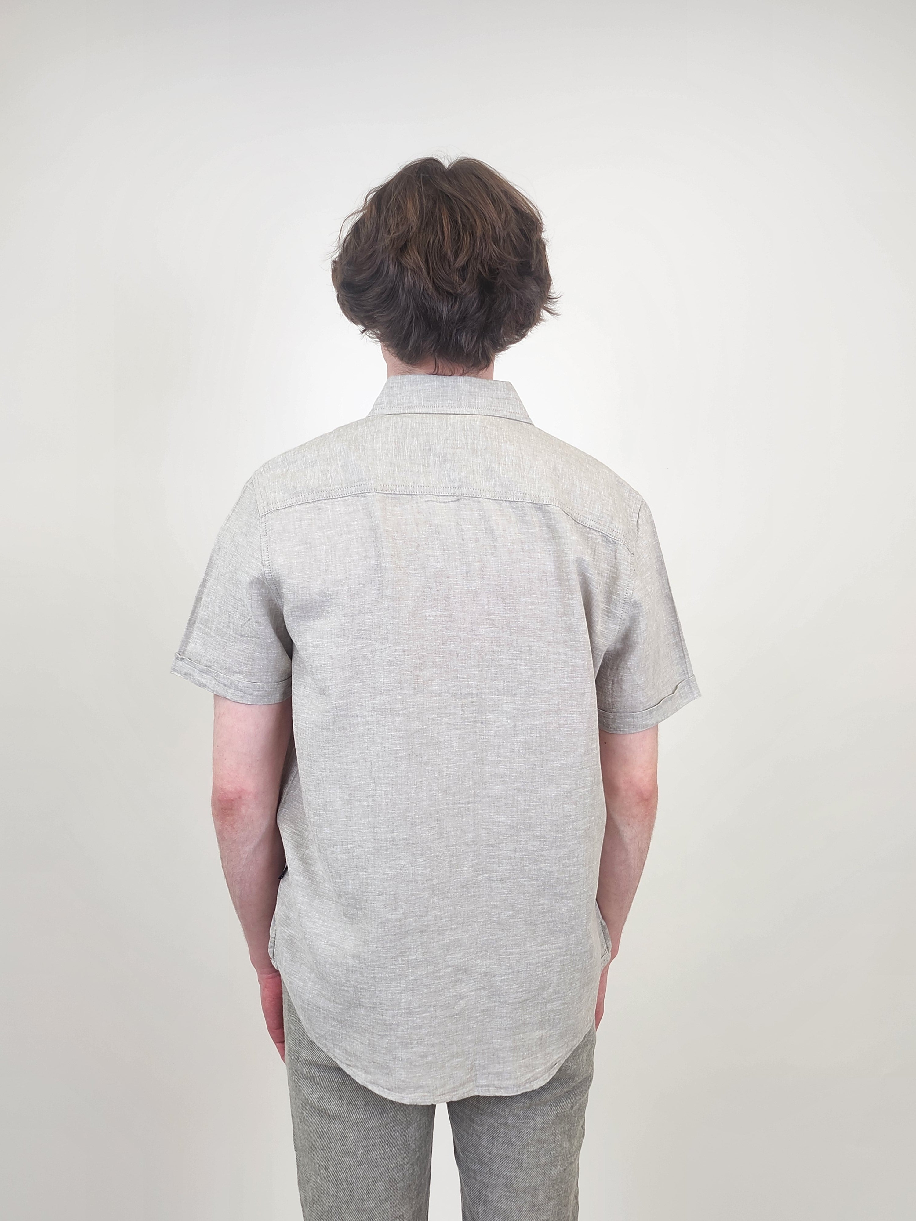 Wholesale,Projek Raw, Projek Raw Beige Linen Blend Short Sleeve Shirt, Tan, Large-46-TagM