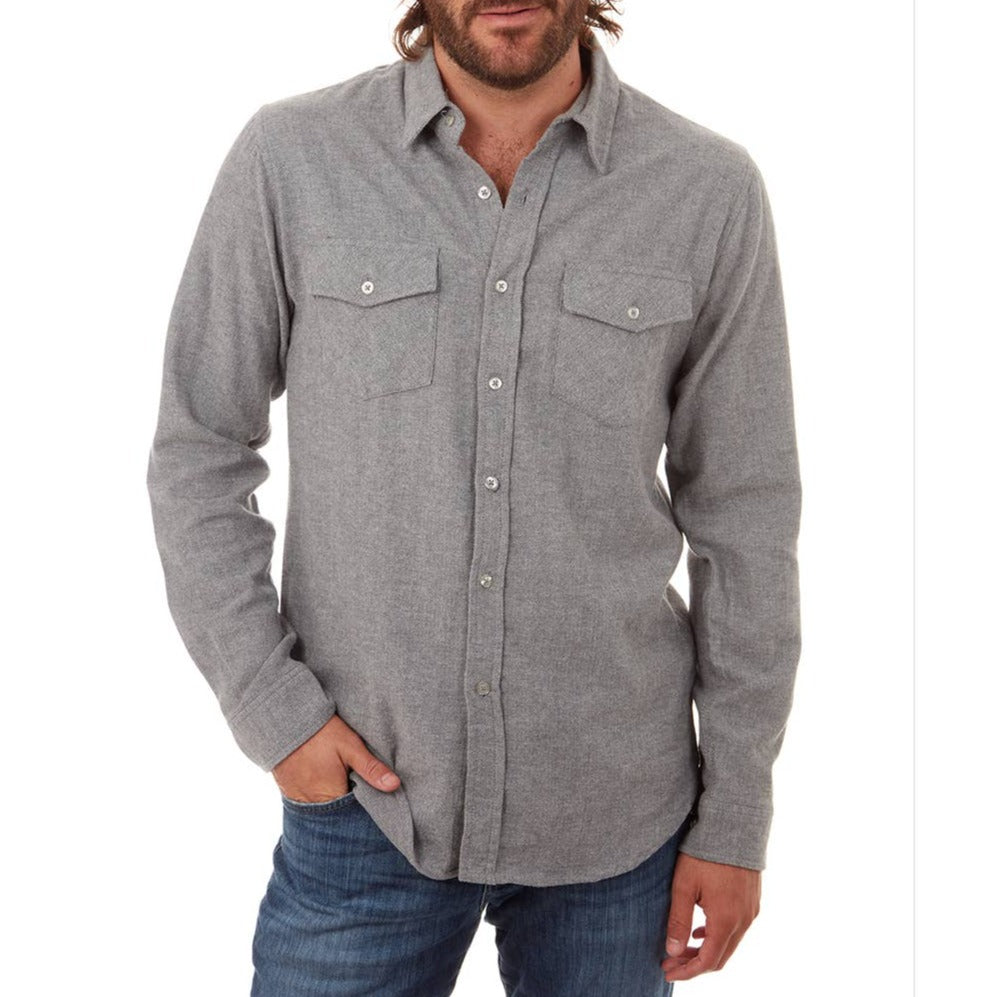 Faire,PX, PX Grey Flannel Herringbone Long Sleeve Button Up Shirt, Grey, Medium-42-TagM