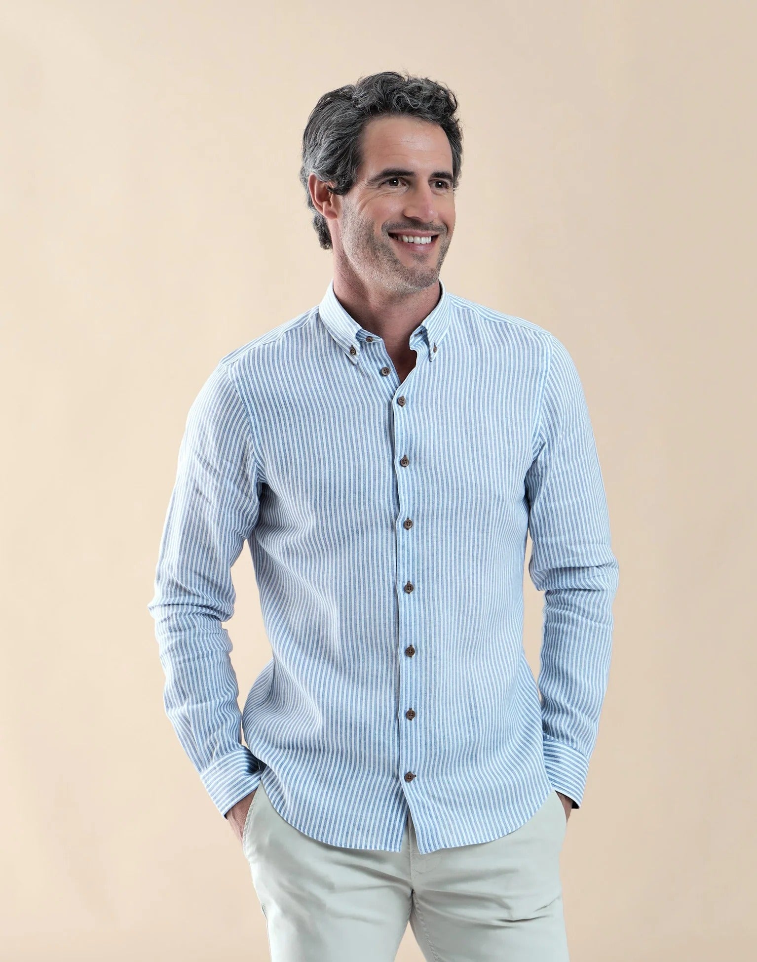 Brand Partner,R2 Amsterdam, R2 Amsterdam Blue Striped Linen Shirt, Blue, Extra Large-50-Tag44Extra Extra Large-54-Tag46Medium-44-Tag41