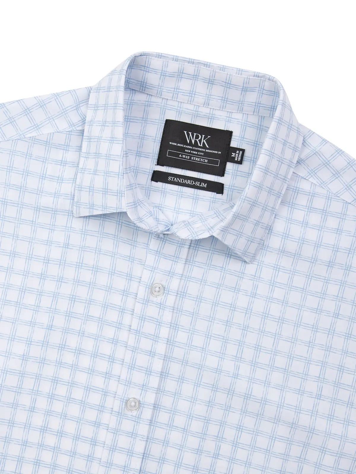 Faire,W.R.K., W.R.K Blue Check 4 Way Stretch Short Sleeve Button Up Shirt, Blue, Small-39-TagS
