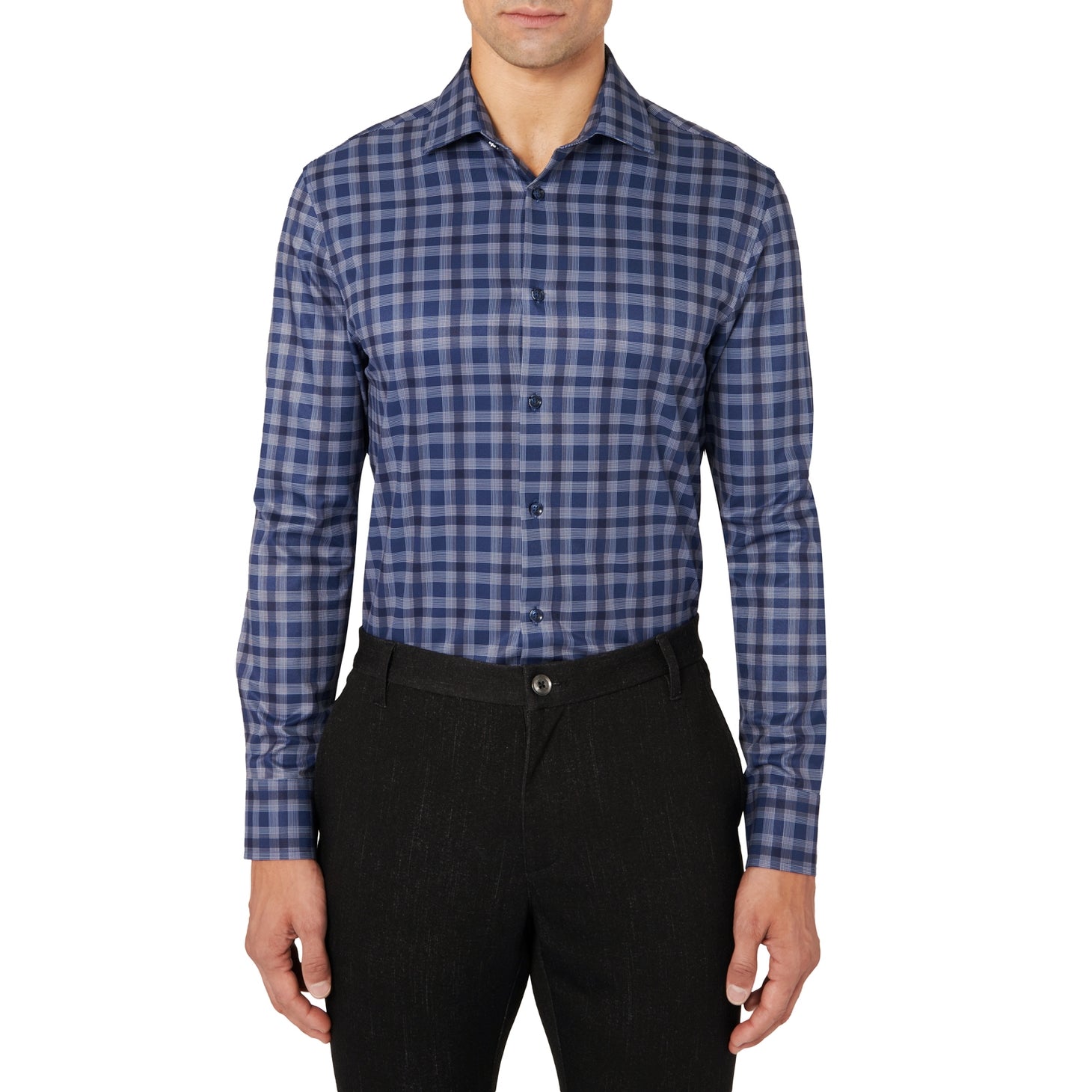Faire,Brooklyn Brigade, Brooklyn Brigade Blue Plaid Print Slim Fit Button Up Shirt, Blue, Large-46-TagL