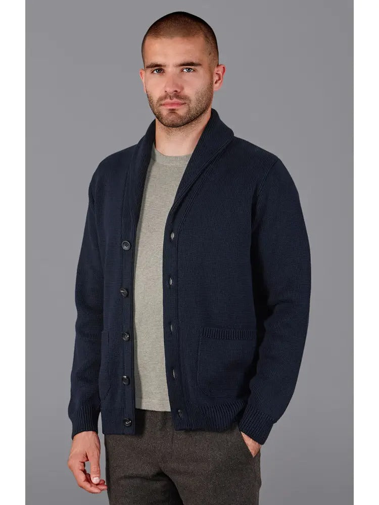Faire,Paul James, Paul James Navy Mens Midweight Cotton Shawl Collar Cardigan, Blue, Small-41-TagS
