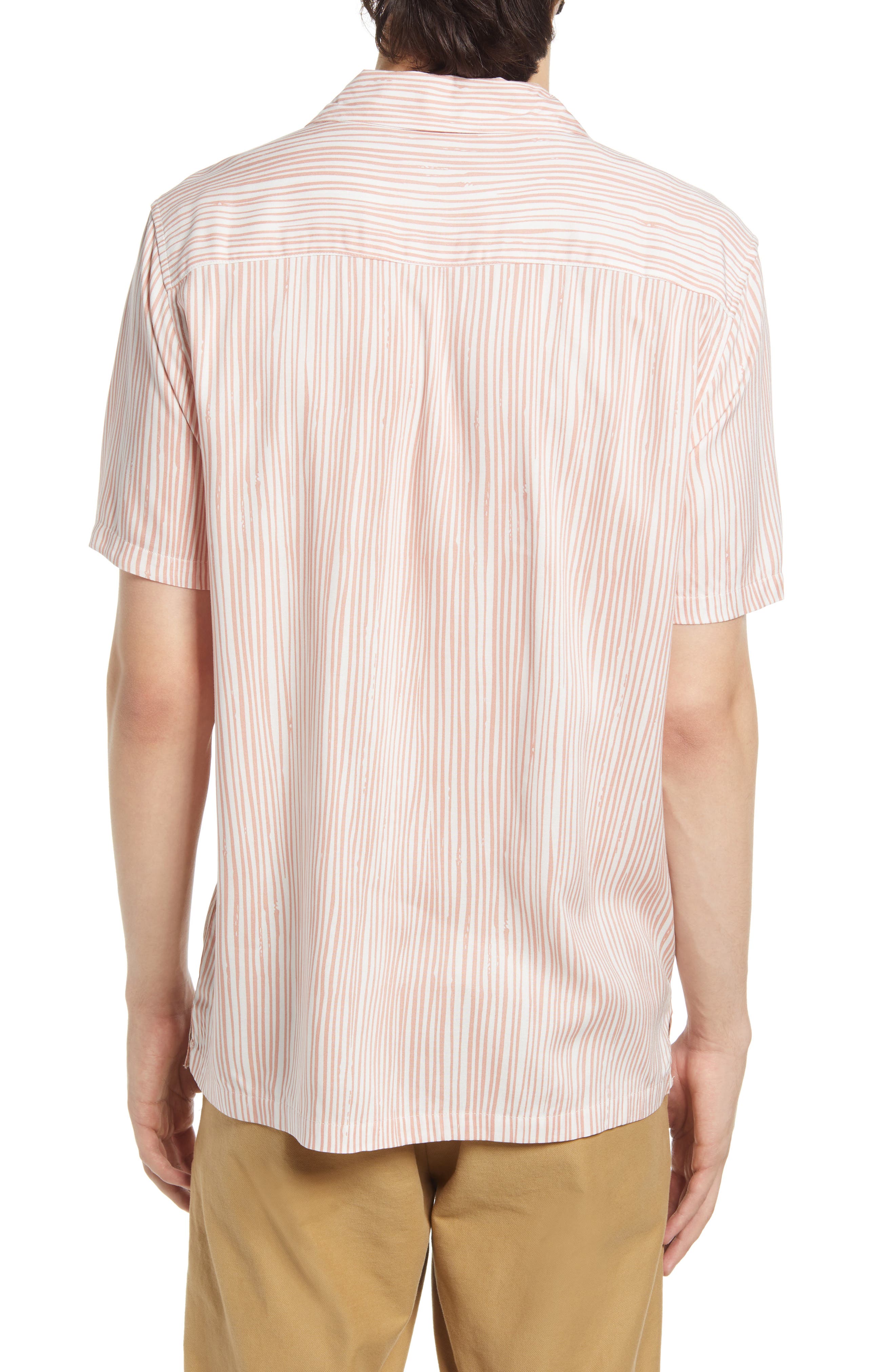 Nordstorm Rack,Topman, Topman Pink Painted Stripe Short Sleeve Shirt, Pink, Medium-43-TagL