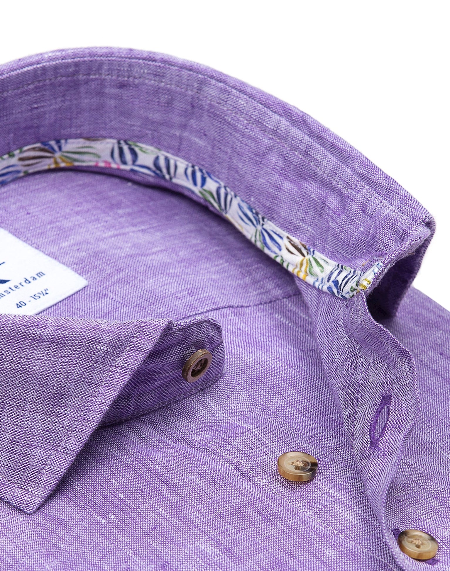 Brand Partner,R2 Amsterdam, R2 Amsterdam Light Purple Linen Long Sleeve Shirt, Purple, Medium-42-Tag39