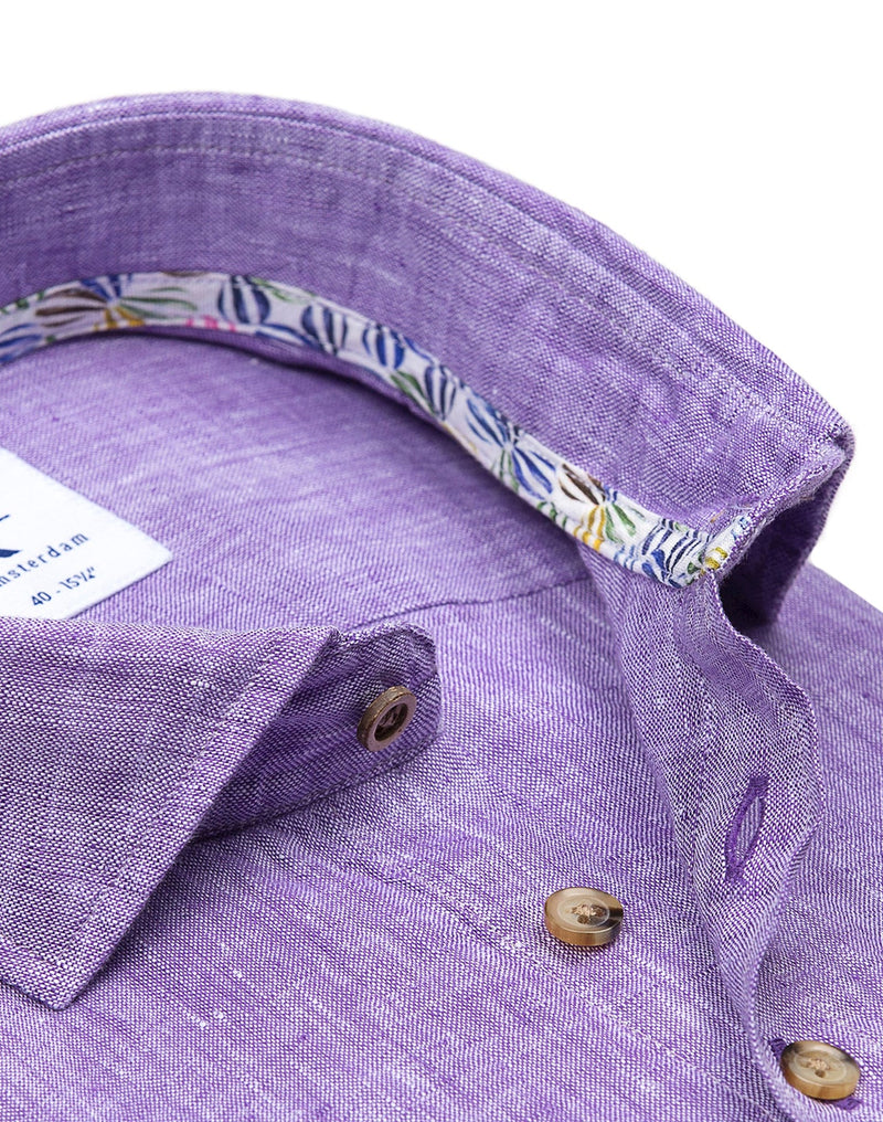 R2 Amsterdam Light Purple Linen Long Sleeve Shirt