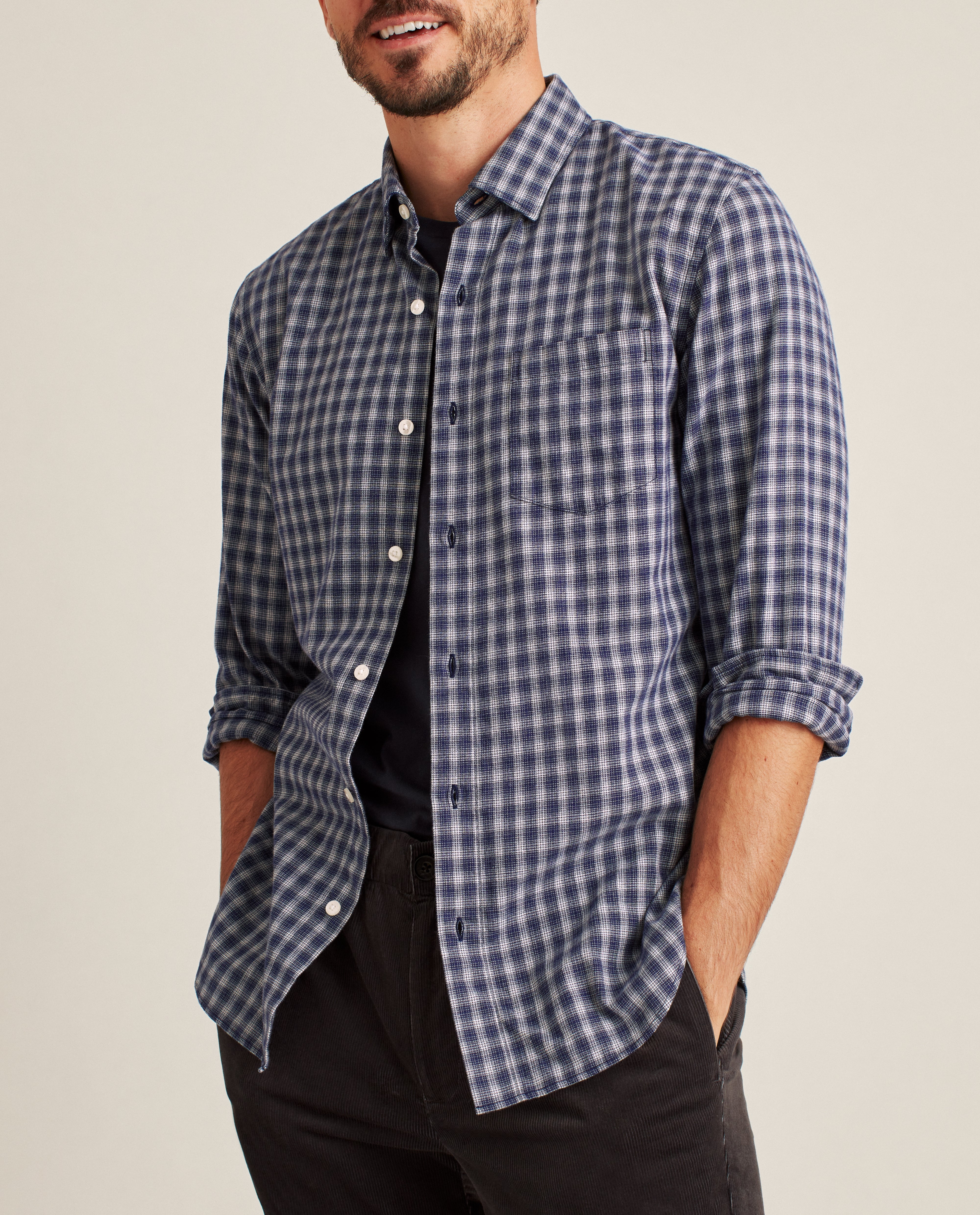 Wholesale,Bonobos, Bonobos Navy Heather Stretch Slim Plaid Flannel Shirt, Blue, Small-38-TagS