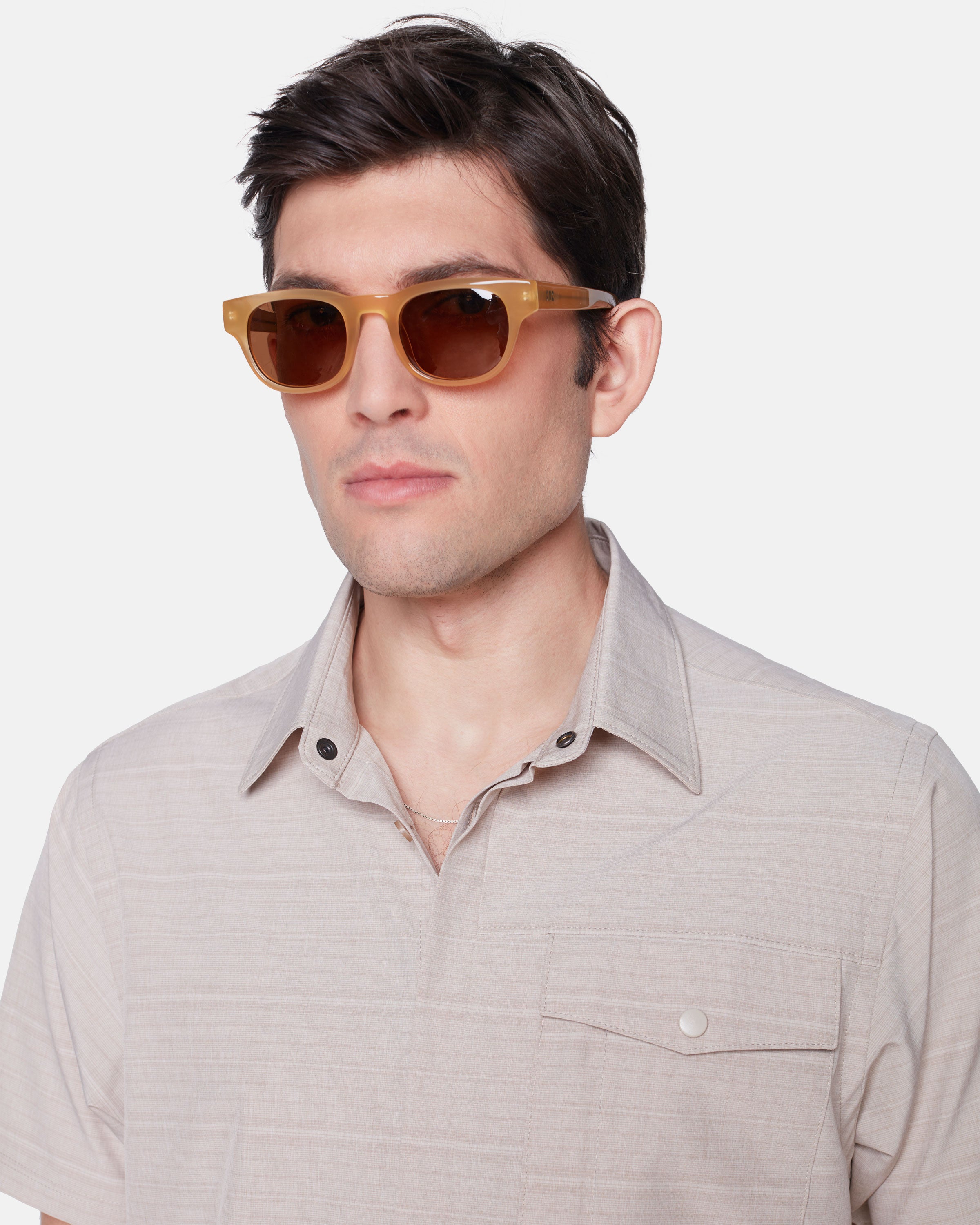Wholesale,Projek Raw, Projek Raw Almond Stripe 4 Way Stretch Short Sleeve Button Up Shirt, Tan, Medium-43-TagM