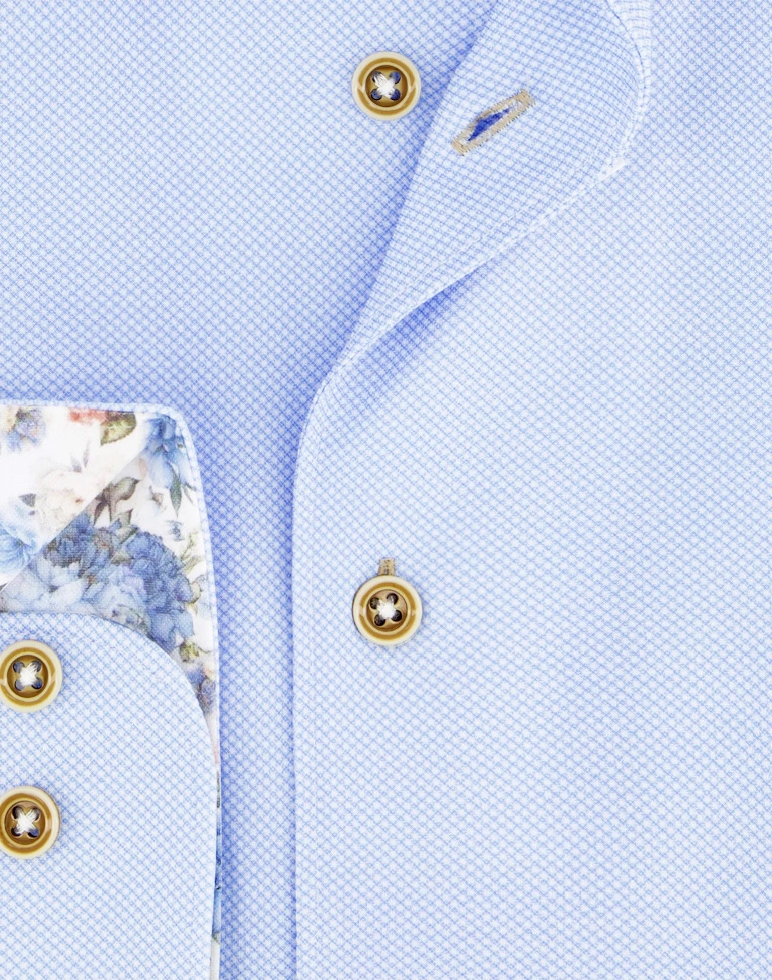 Brand Partner,R2 Amsterdam, R2 Amsterdam Blue Pique Long Sleeve Knitted Shirt with Floral Contrast, Blue, Large-44-Tag41