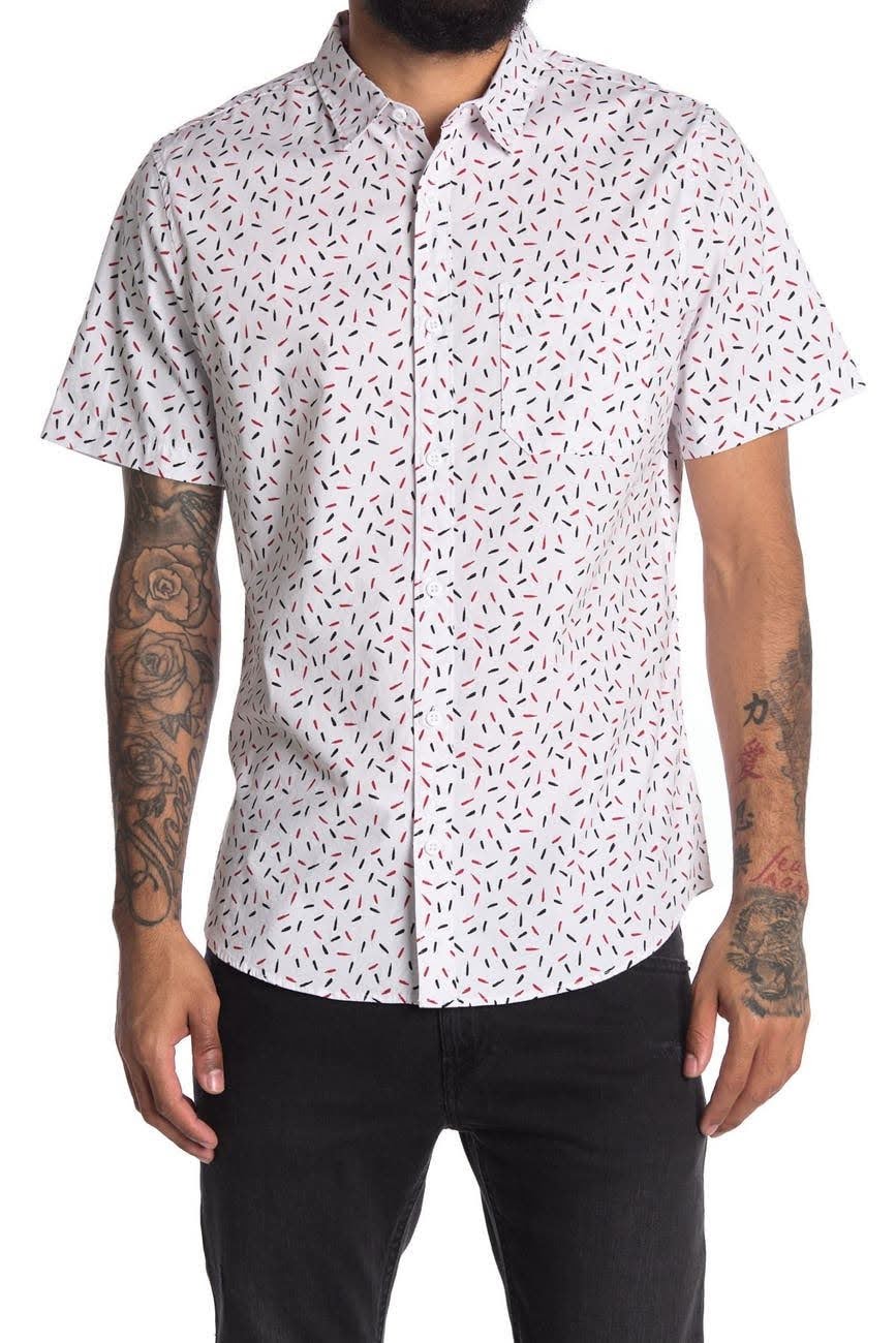 Nordstrom Rack, Abound White Sprinkle Printed Shortsleeve Button Up Shirt, White, Medium-43-TagM