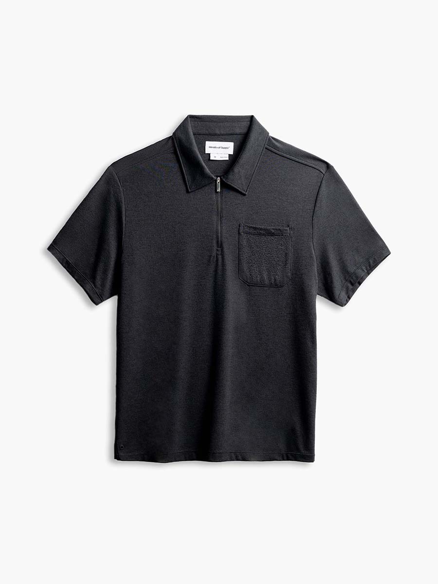 Wholesale,Ministry of Supply, Ministry of Supply Black Short Sleeve Zip Polo, Black, Medium-42-TagM