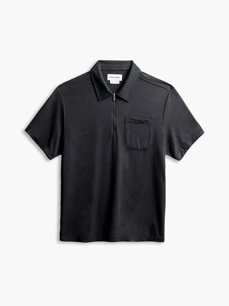 Ministry of Supply Black Short Sleeve Zip Polo